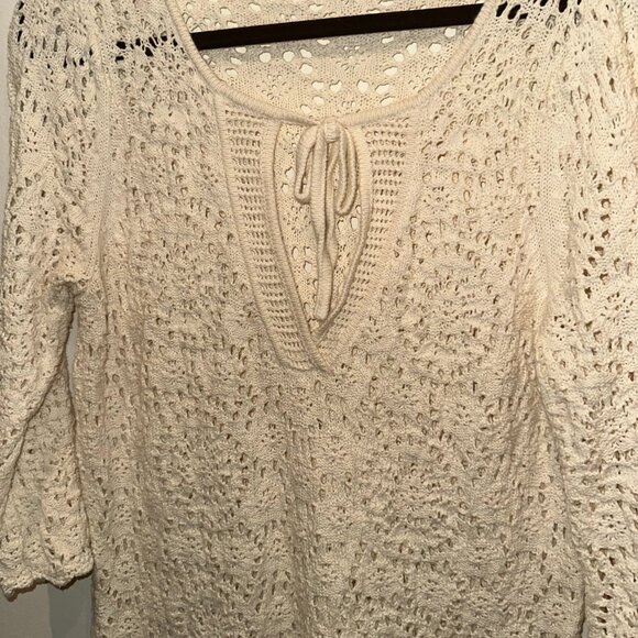 a.n.a Cream Crochet Knit Tunic Top 3/4 Sleeve Boho Peasant Style Size L - Picture 2 of 4